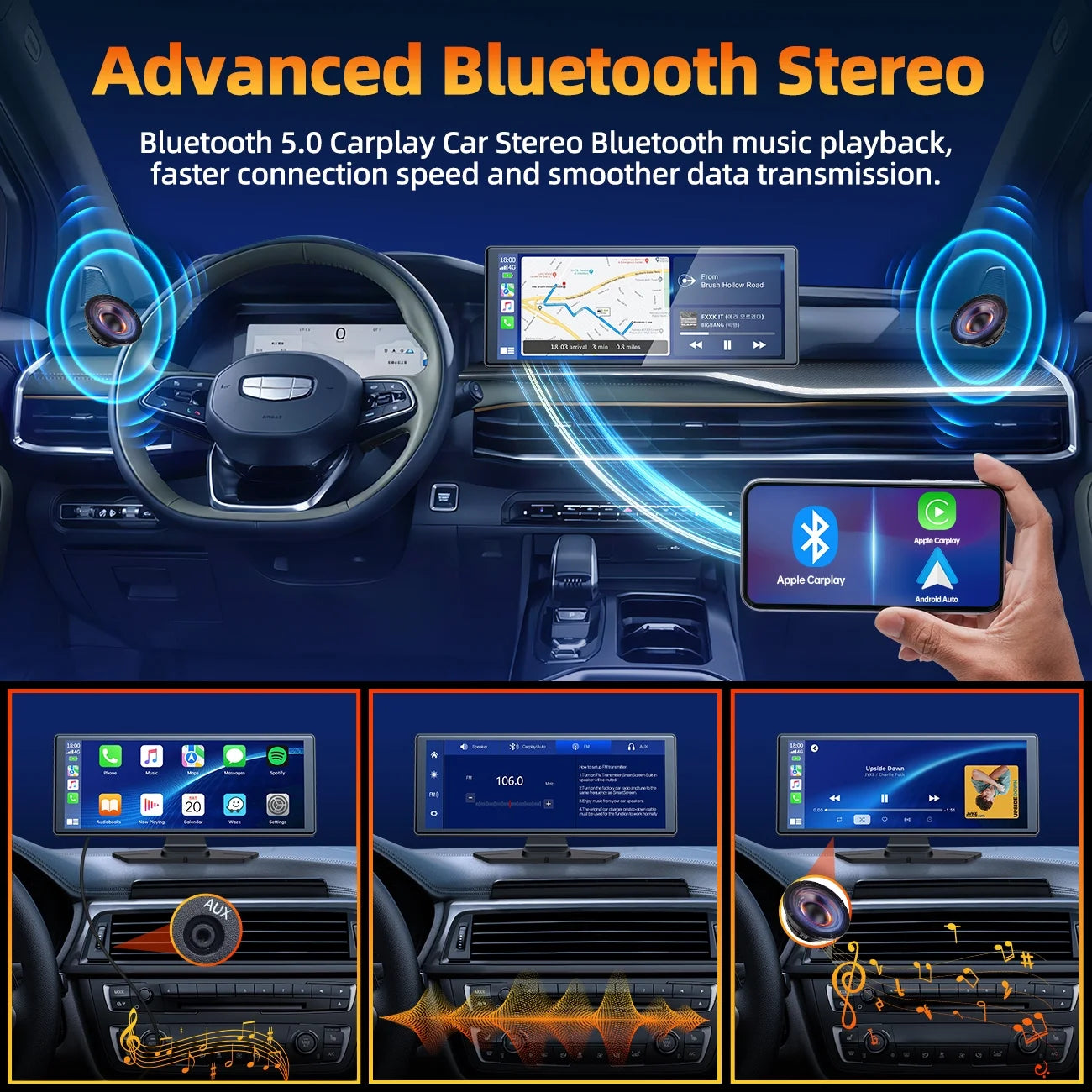 Portable Touchscreen Apple Carplay, 9.26" Wireless Carplay Screen for Car, Portable GPS Navigation for Car, Car Stereo with Airplay, AUX/FM, Googel, Siri, Bluetooth